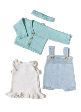 Babyset kofta, klänning, byxa och pannband